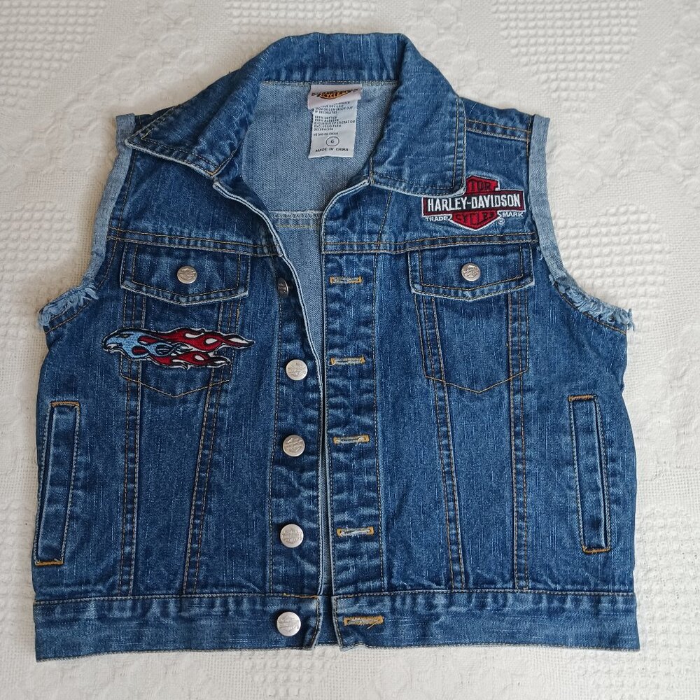 Harley Davidson Motorcycles Kids Denim Jean Vest Size 6